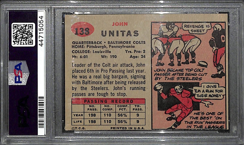 1957 Topps Johnny Unitas Rookie Graded a PSA 4