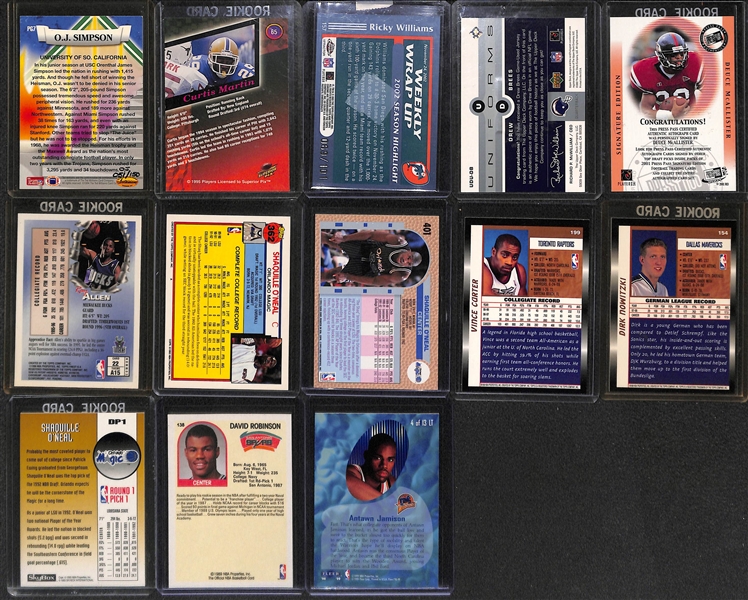 Huge Lot of (35+) Football and Basketball w. (10) Autographs, Patch, and Rookie Cards Feat. OJ Simpson and Curtis Martin Autographs, Shaq, David Robinson Rookies