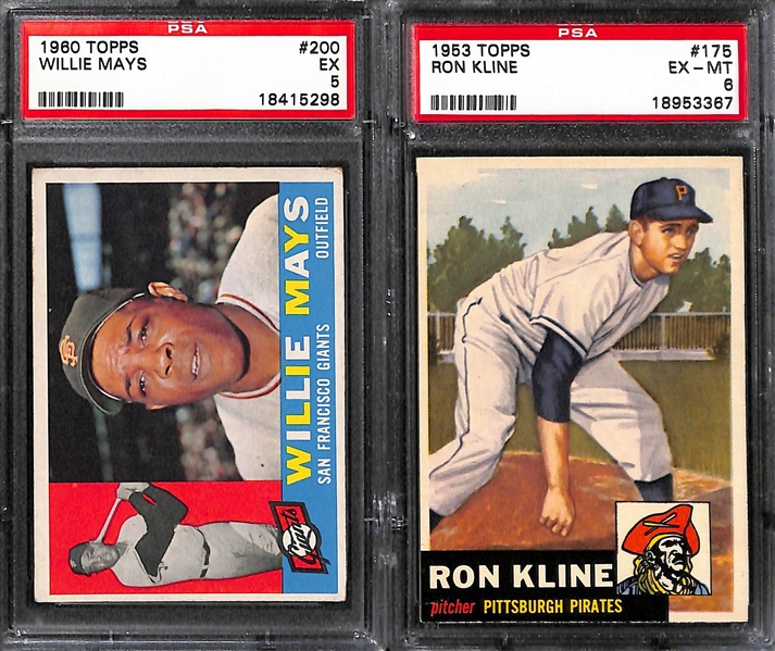 Lot of (6) PSA Graded Mostly 1950s and 1960s Topps Baseball Cards Feat. Bob Feller, Clemente, and Mays
