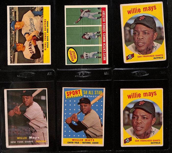Lot of (6) 1957-1959 Topps Willie Mays Baseball Cards