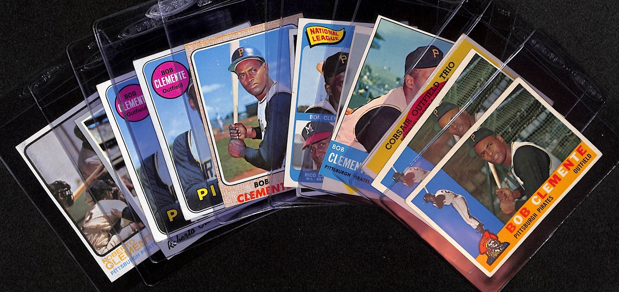 Lot of (13) 1950s-70s Roberto Clemente Mostly Topps Baseball Cards