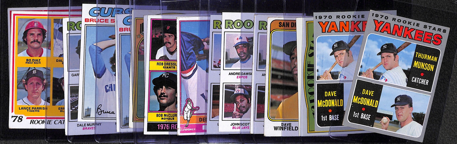 Lot of (16) 1970s Topps Rookies w. Munson, Fisk, Winfield, Dawson, Molitor and Others