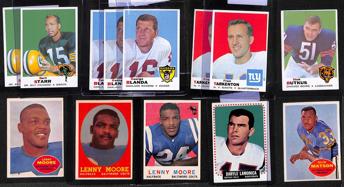 Lot of (30+) 1950s and 1960s Topps Football Cards w. Starr, Blanda, Tarkenton, Butkus, Moore, and Others