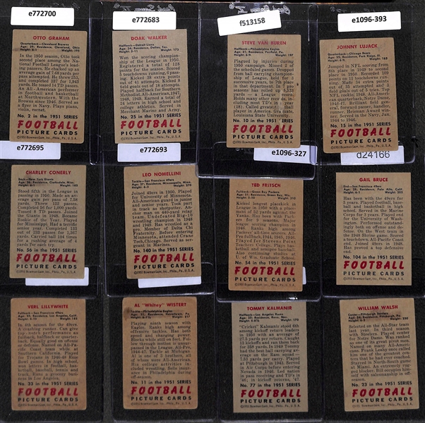Lot of (12) 1951 Bowman Football Cards w. Otto Graham, Doak Walker, Steve Van Buren and Others