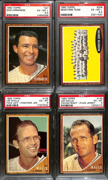 Lot of (22) 1962 Topps PSA Graded Baseball Cards w. Variations and Jim Fregosi Rookie PSA 6.5