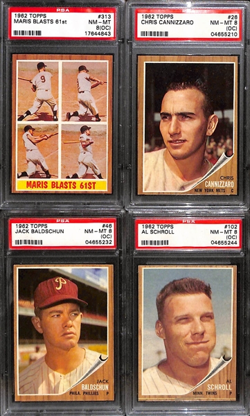 Lot of (15) 1962 Topps Baseball All PSA Graded w. Roger Maris