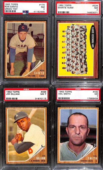 Lot of (18) 1962 Topps Baseball All Graded PSA 7 w. Ron Santo (2nd Year), and Giants Team