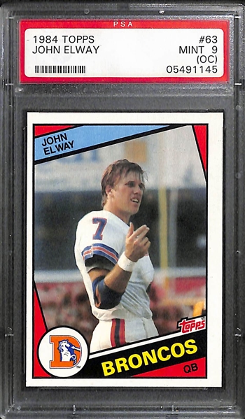 1984 Topps John Elway Rookie Card #63 PSA 9(OC) and 1986 Topps Jerry Rice Rookie #161 PSA 7