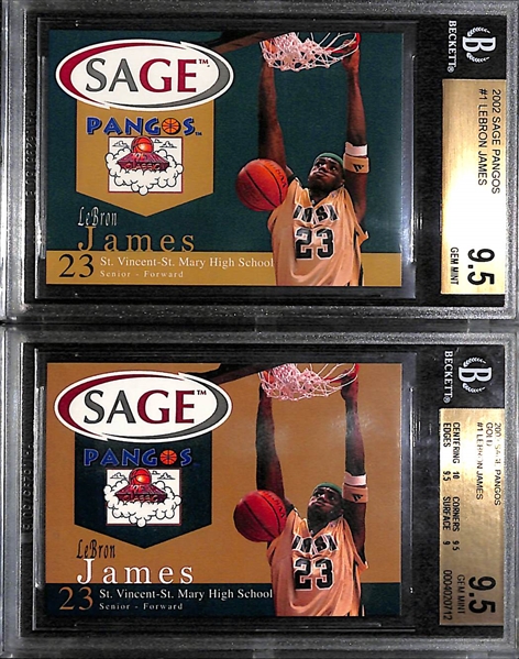 (2) 2002 BGS 9.5 LeBron James Sage Pangos #1 Rookies - One Base & One Gold!