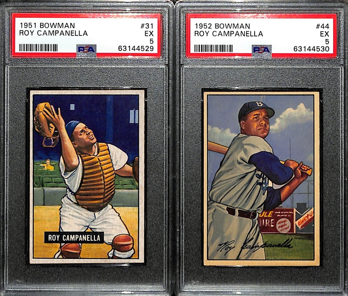 1951 & 1952 Bowman Roy Campanella Cards - Both Graded PSA 5