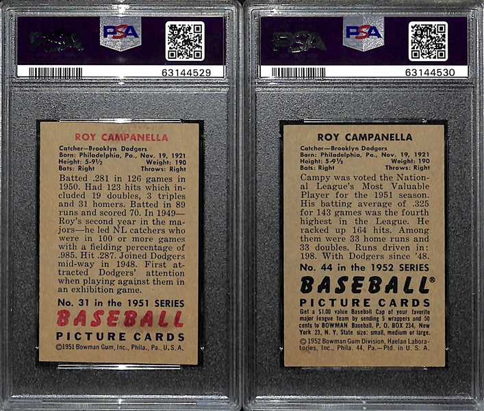 1951 & 1952 Bowman Roy Campanella Cards - Both Graded PSA 5
