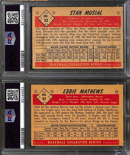 (2) 1953 Bowman Color Graded Cards - Stan Musial #32 PSA 3.5, Eddie Mathews #97 PSA 5