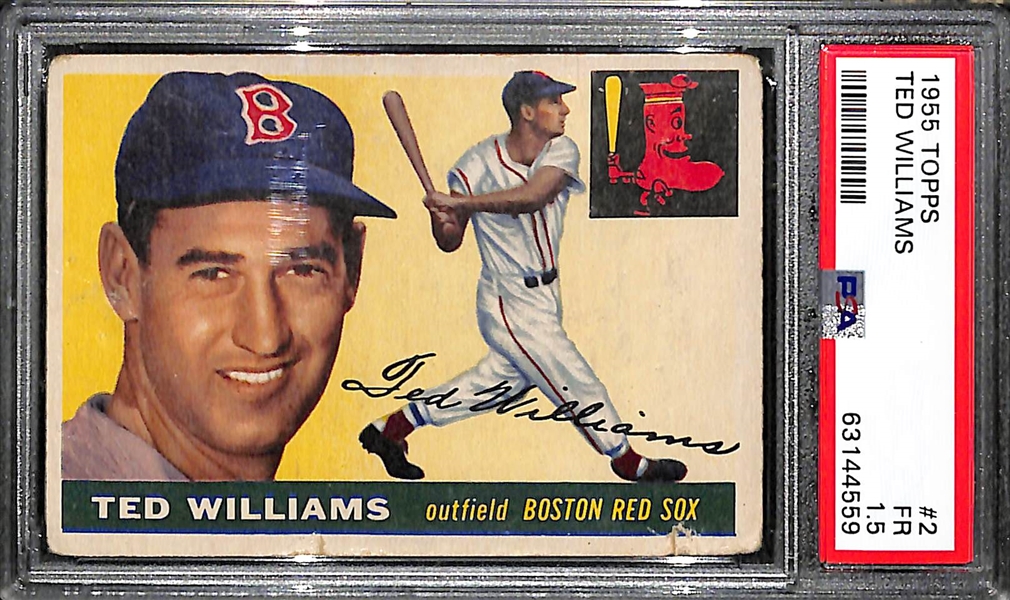 (2) 1955 Topps Graded Cards - Ted Williams #2 PSA 1.5, Ernie Banks #28 PSA 3