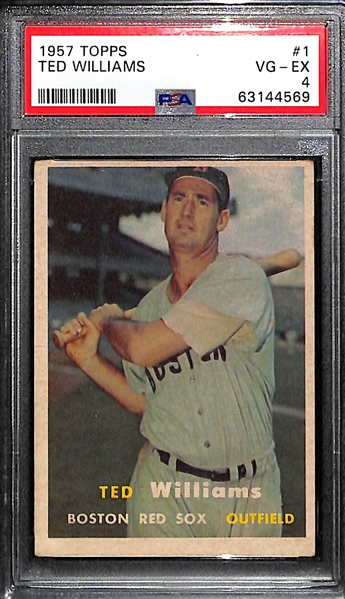 (2) 1957 Topps Graded Cards - Ted Williams #1 PSA 4,  Billy Martin #62 PSA 4.5