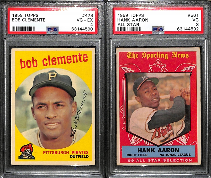 (2) 1958 Topps Graded Cards - Bob Clemente #478 PSA 4,  Hank Aaron All Star #561 PSA 3