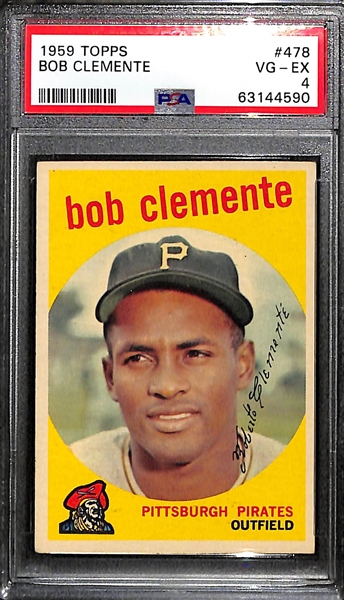 (2) 1958 Topps Graded Cards - Bob Clemente #478 PSA 4,  Hank Aaron All Star #561 PSA 3