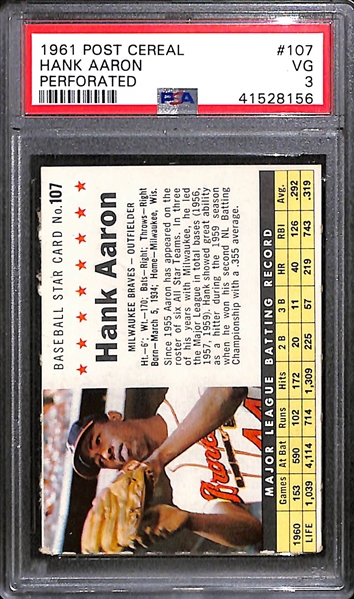 Lot of (40+) 1961-63 Post Cereal Baseball Cards Featuring 1961 Hank Aaron PSA 3