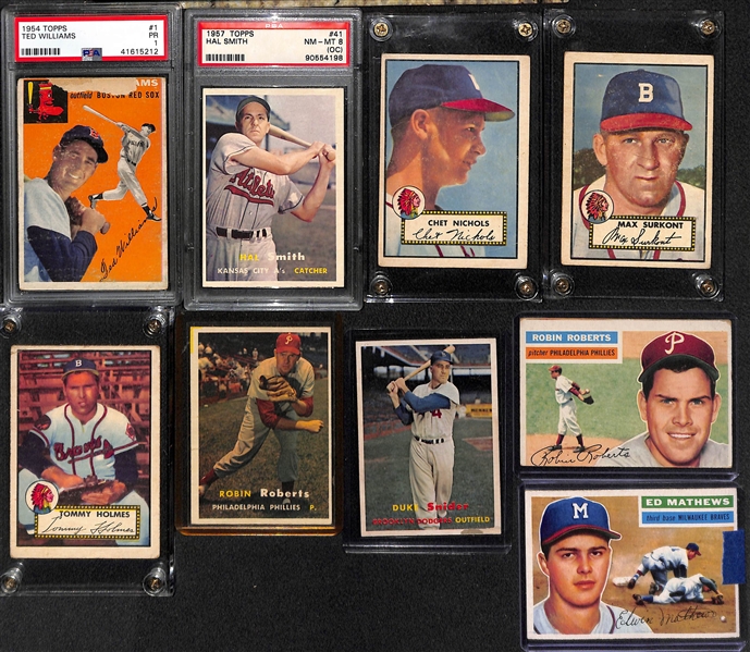 Lot of (60+) 1950s Baseball Cards w. 1954 Topps Ted Williams PSA 1
