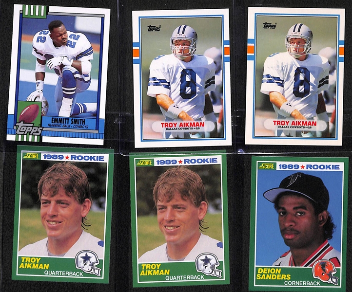 Lot of (19) 1980s Football Rookies w. (2) 1989 Score Barry Sanders, Emmitt Smith, Aikman and More.