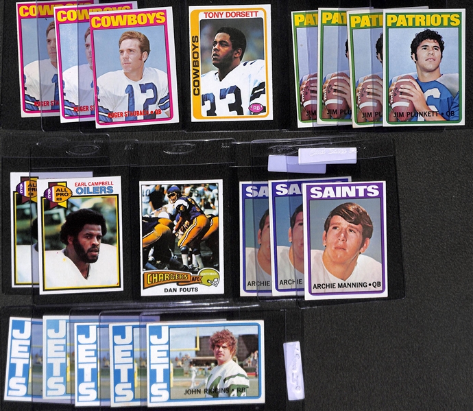 Lot of (22) 1970s Football Rookies w. Staubach, Dorsett, Plunkett, Campbell, and More