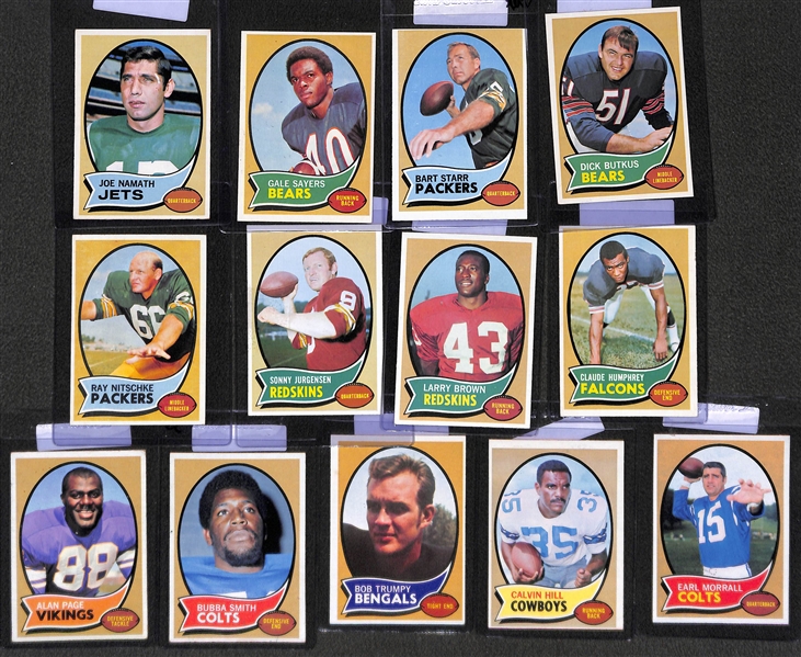 Lot of (18) 1970 Topps Football Feat. Namath, Sayers, Starr, Butkus and Others