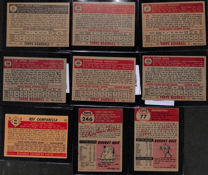 Lot of (9) 1952 & 1953 Mostly Topps Baseball w. Roberts, Mize, Campanella and Others