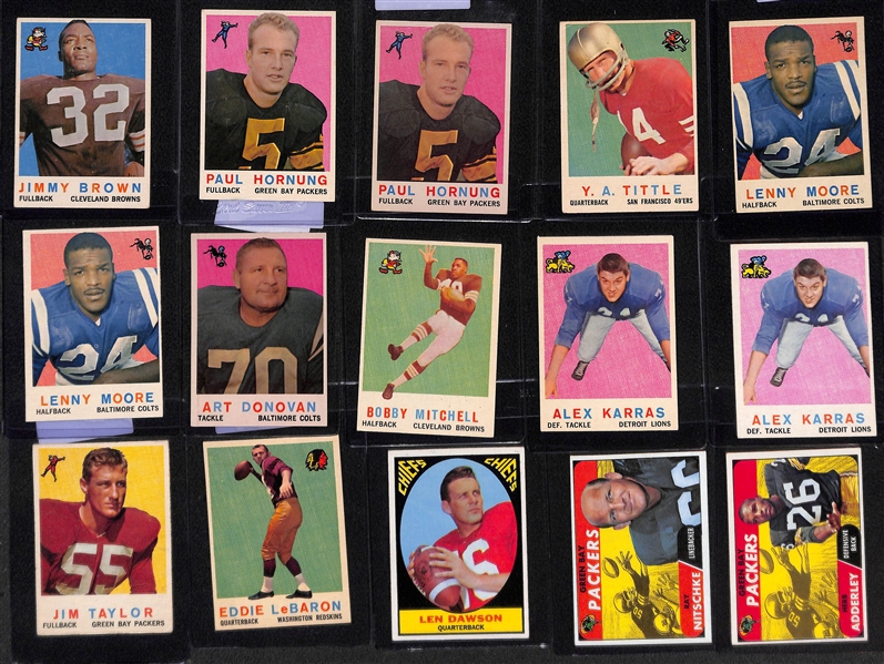 Lot of (25+) Mostly 1959 Topps Football w. Jim Brown, Hornung, Tittle and Others