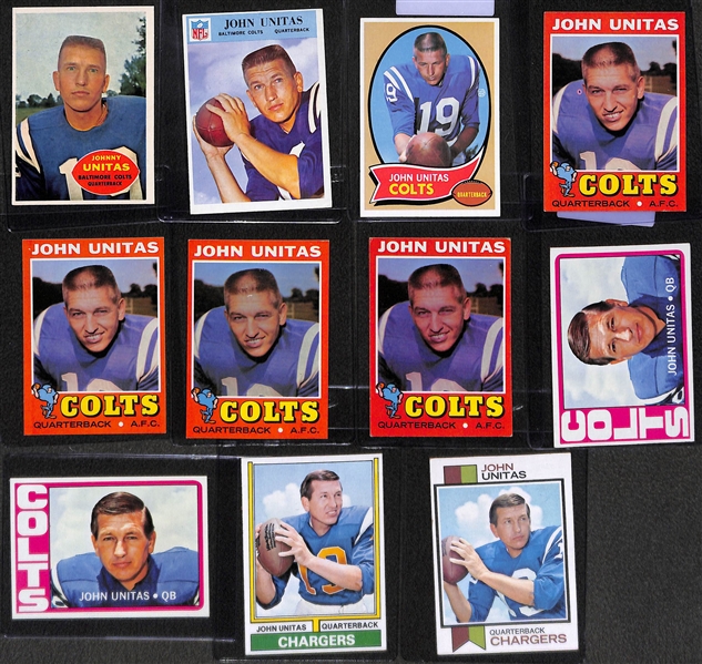 Lot of (11) 1960s and 70s Johnny Unitas Football Cards