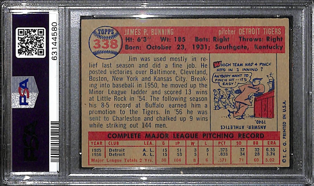1957 Topps Jim Bunning (HOF) #338 Rookie Card Graded PSA 7 NM