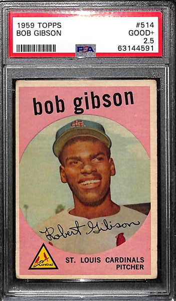 1959 Topps Bob Gibson (HOF) #514 Rookie Card Graded PSA 2.5 GD+