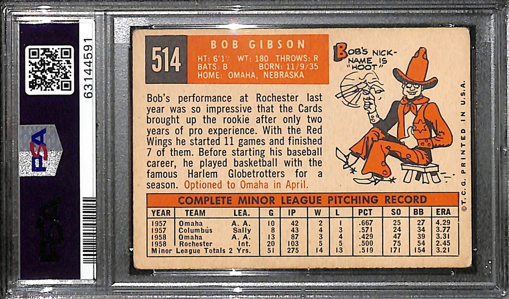 1959 Topps Bob Gibson (HOF) #514 Rookie Card Graded PSA 2.5 GD+