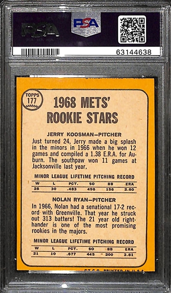 1968 Topps Nolan Ryan (HOF) #177 Rookie Card Graded PSA 8(MC)