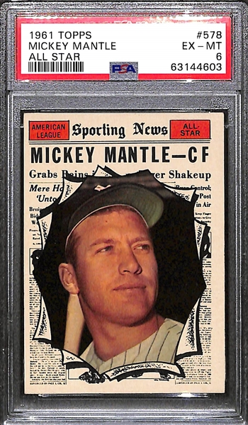 1961 Topps Mickey Mantle All-Star #578 Graded PSA 6 EX-MT