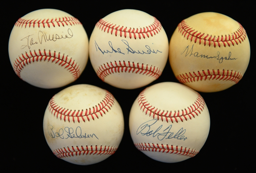 Lot of (5) Signed Baseballs - Bob Gibson, Stan Musial, Warren Spahn, Duke Snider, Bob Feller (JSA Auction LOA)