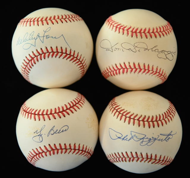 (4) Yankees Single-Signed Baseballs - Yogi Berra, Phil Rizzuto, Dom DiMaggio, Whitey Ford  (JSA Auction LOA)