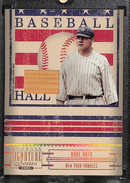 Relic Lot - 2003 Donruss Babe Ruth Bat Card, Upper Deck Joe DiMaggio Jersey Card, 2005 Classics Hank Aaron Jersey/Bat Card