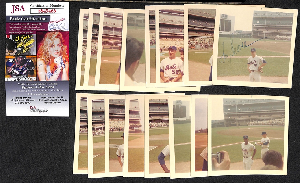 (16) Original 1969 NY Mets 3.5x3.5 Photos - One Signed by Tom Seaver (Other Photos Inc. Ryan, Berra, Hodges) - JSA Auction Letter