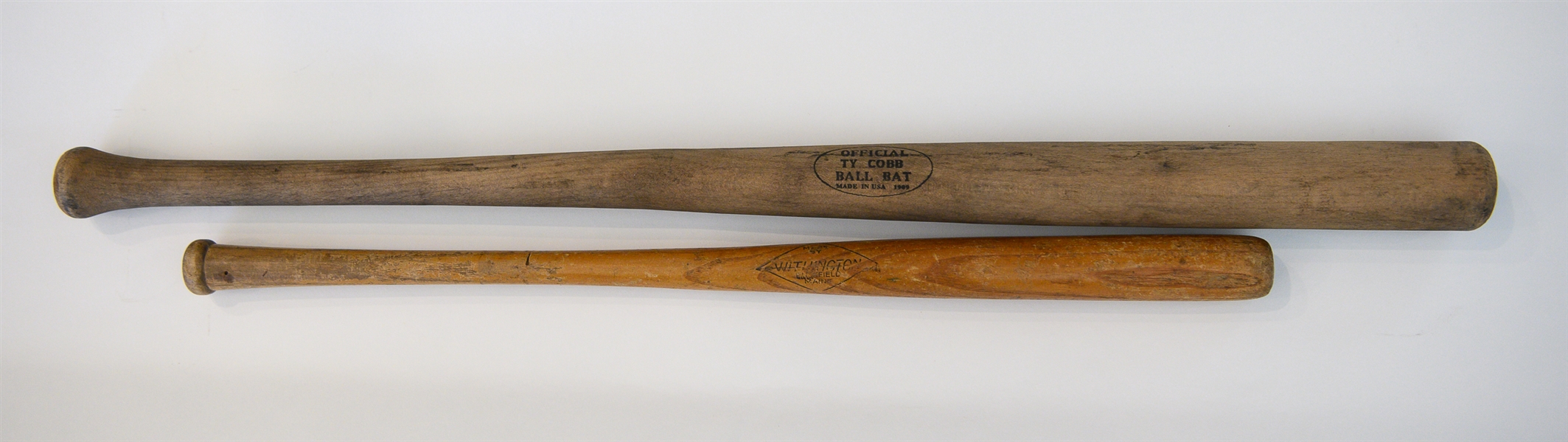 (2) Early 1900s Souvenir Baseball Bats - Inc. 30 Ty Cobb Ball Bat and 26 Withington (Broom/Brush Manufacturer From Buckfield, Maine)