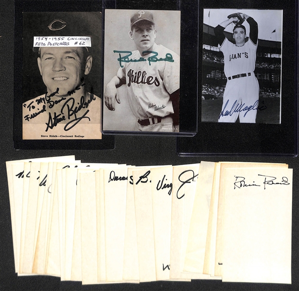 Lot of 33 Autographed Baseball Items w. Robin Roberts Exhibit Card, and Many Index Cards (Inc. Johnny Mize) - JSA Auction Letter