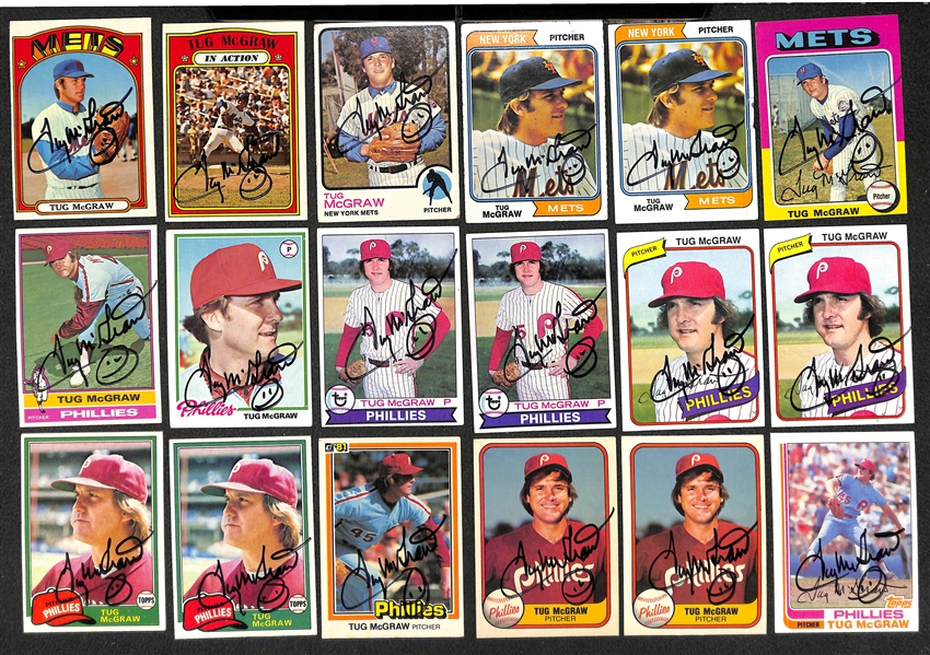 Lot of Over (140) Signed Baseball Cards w. (30) Tug McGraw Signed Cards - Mostly 1970s Topps Cards - JSA Auction Letter