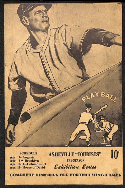 RARE April 8-9, 1948 Asheville Tourists Pre-Season House of David vs. Brooklyn Dodgers Score Card (w/ 2nd Year Jackie Robinson) - Scored 
