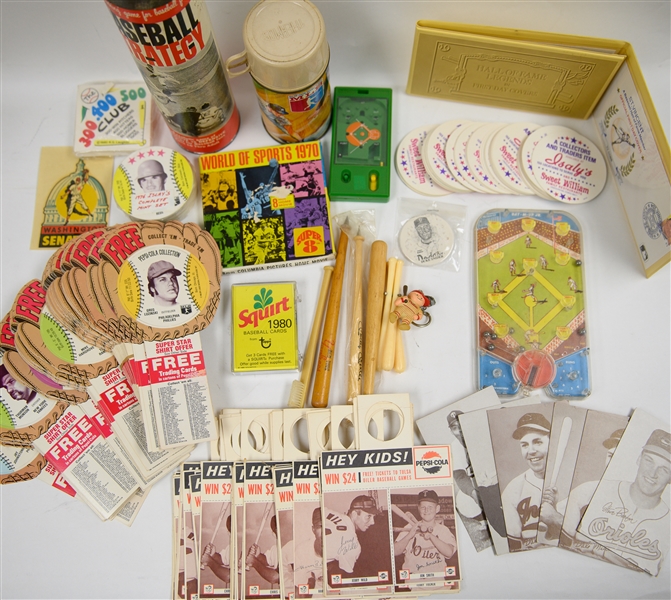Miscellanious Baseball Memorabilia Lot w. 1968 MLB Thermos, Vintage Games, 1976 Islay's Coaster Set, 1970 World of Sports 8mm Home Movie 
