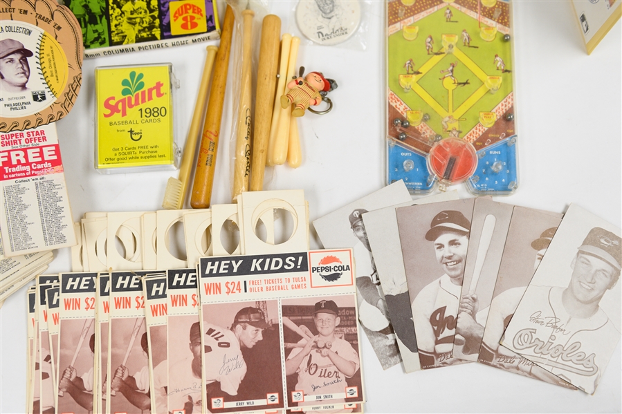 Miscellanious Baseball Memorabilia Lot w. 1968 MLB Thermos, Vintage Games, 1976 Islay's Coaster Set, 1970 World of Sports 8mm Home Movie 