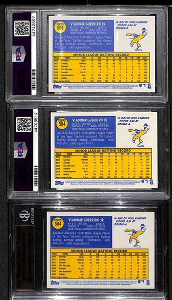 (3) Gem MInt 2019 Vladimir Guerrero Jr. Topps Heritage Rookie Cards (#504) - All Graded Gem Mint (Two are PSA 10, One is BGS 9.5)