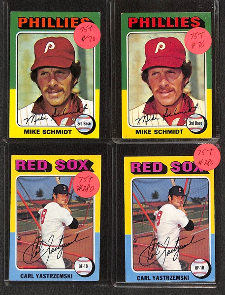 Lot of (150+) 1975 Topps Baseball Cards Feat (3) Gary Carter and (3) Jim Rice Rookies, and Many More Stars