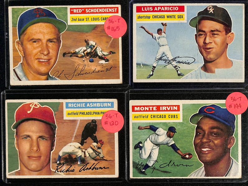 Lot of (200+) 1956 Topps Baseball Cards w. Feller, Killebrew, Reese, Hodges, Slaughter, Aparicio and More 