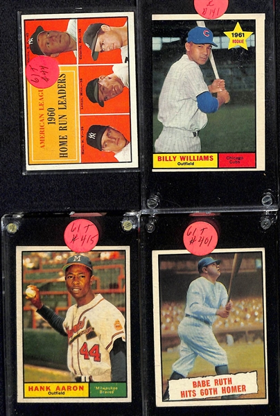 Lot of (30) 1961 Topps Baseball w. Maris, Musial, Aaron, Mays, Banks, Billy Williams Rookie and Many More