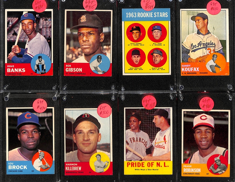Lot of (18) 1963 Topps Baseball w. Banks, Mays, Gibson, Maris, and More!