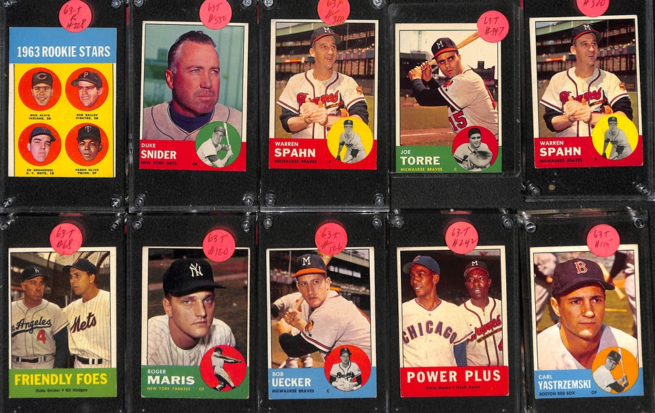 Lot of (18) 1963 Topps Baseball w. Banks, Mays, Gibson, Maris, and More!