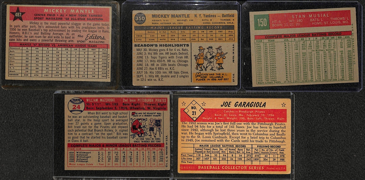 Lot of (5) Vintage Baseball Cards 1953-1960 w. 1960 Topps Mickey Mantle